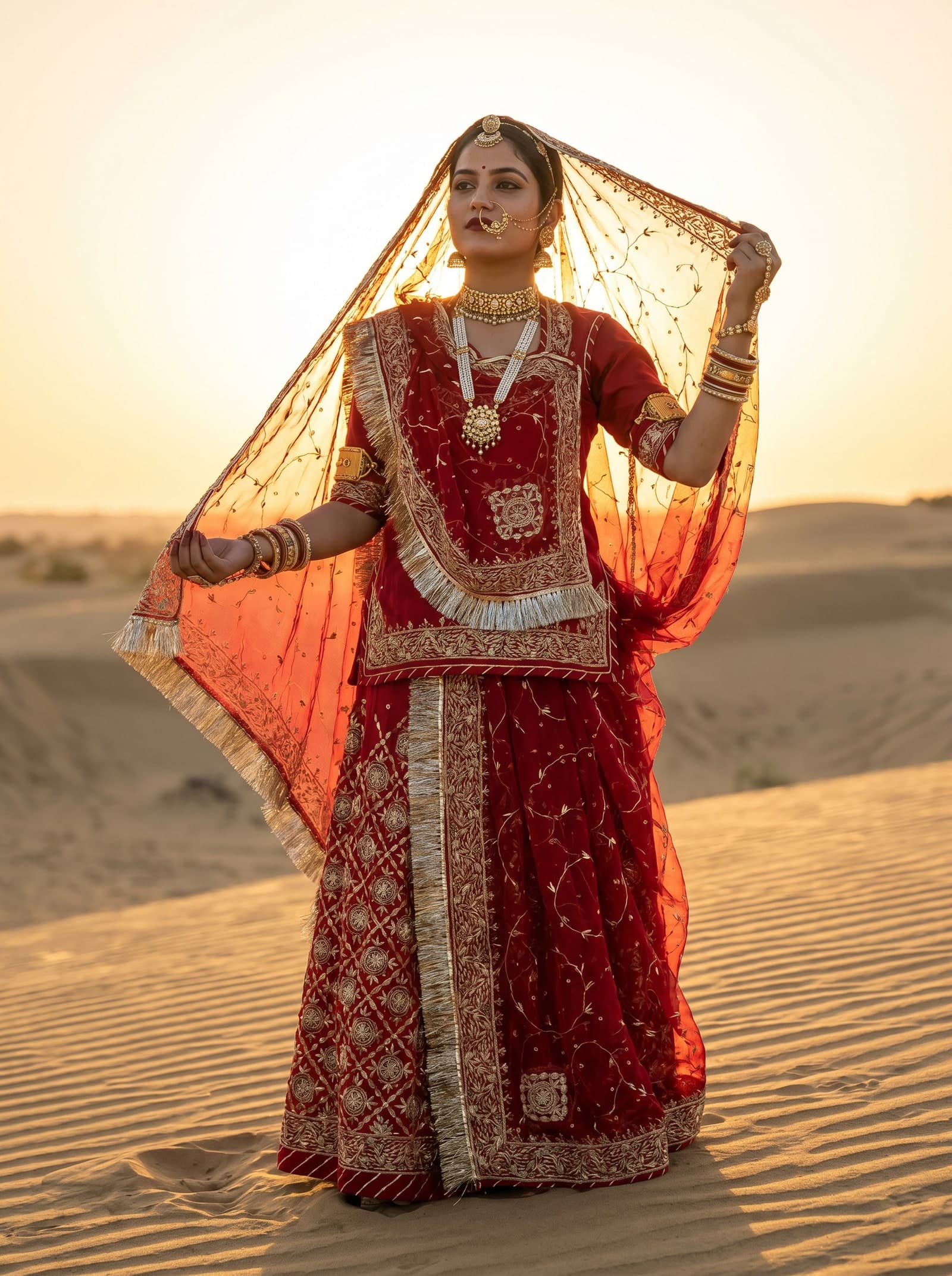 Deep Red Velvet Bari Rajputi Poshak