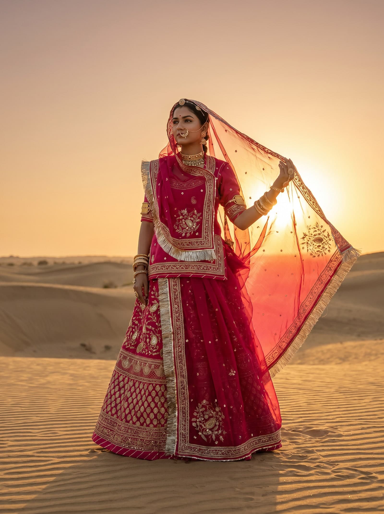 Rani Pink Bari Rajputi Poshak — Aari Zardozi