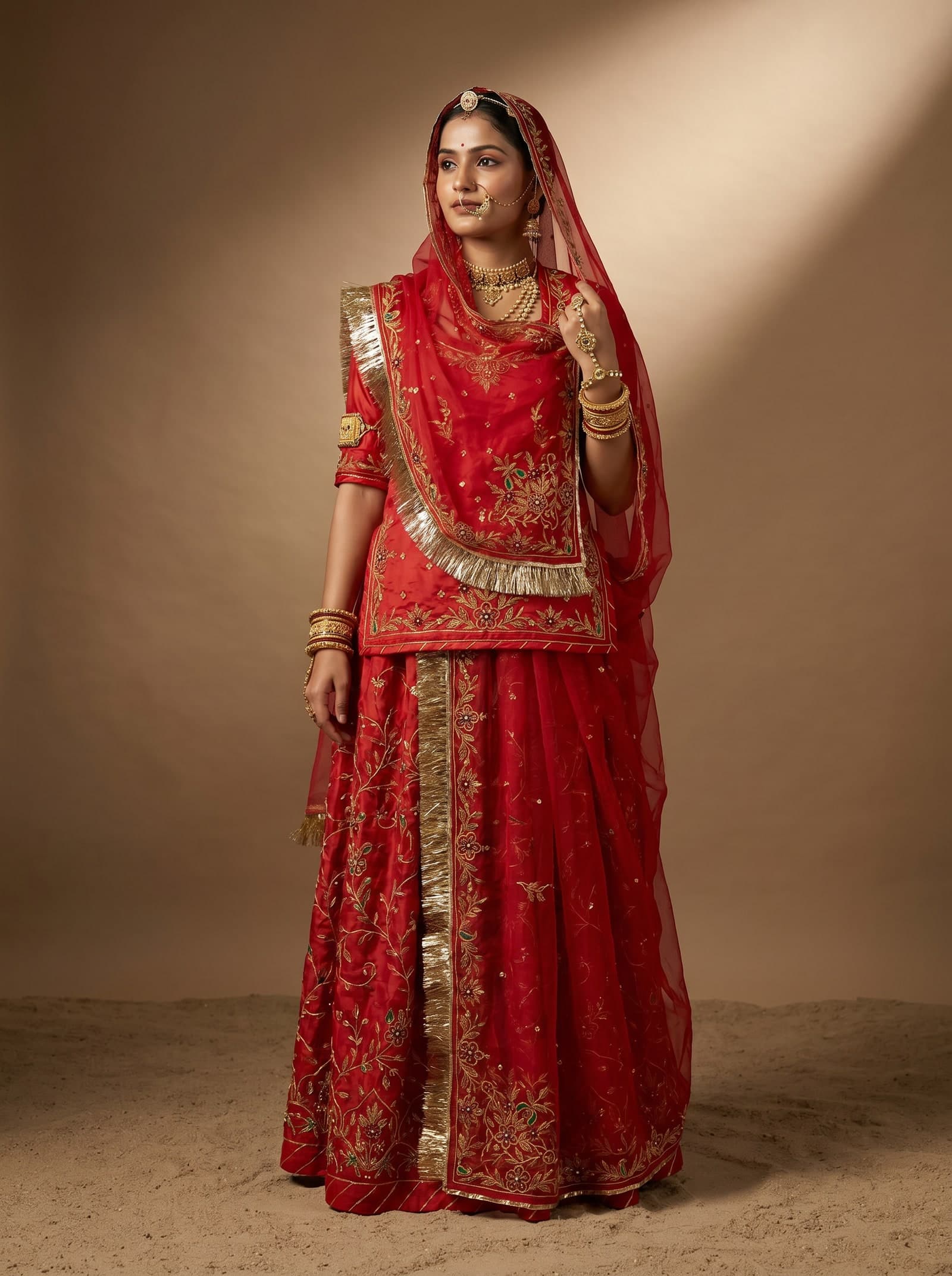 Red Bari Rajputi Poshak — Antique Samla & Dori Jaal