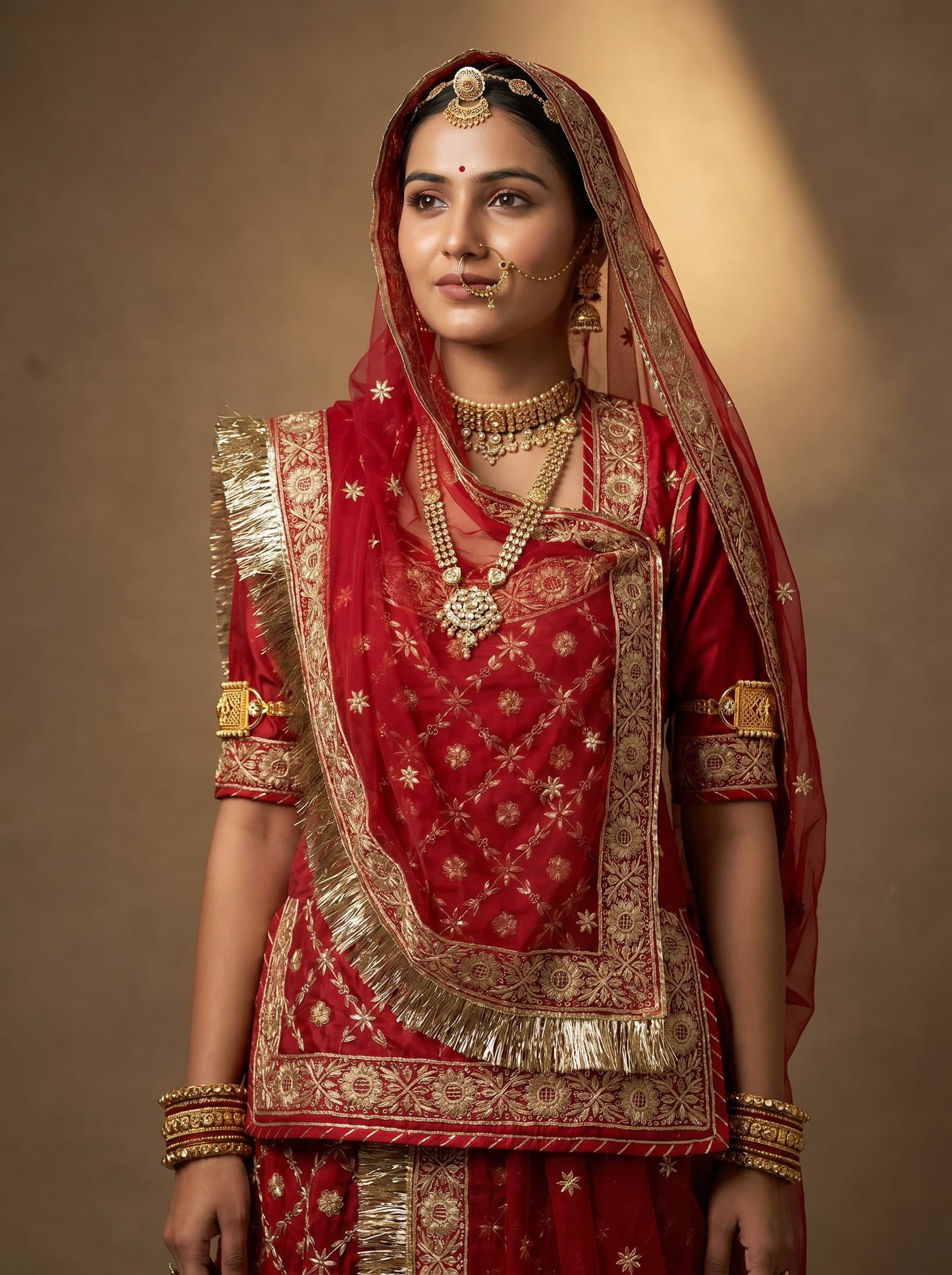 Red Bari Rajputi Poshak — Antique Zari