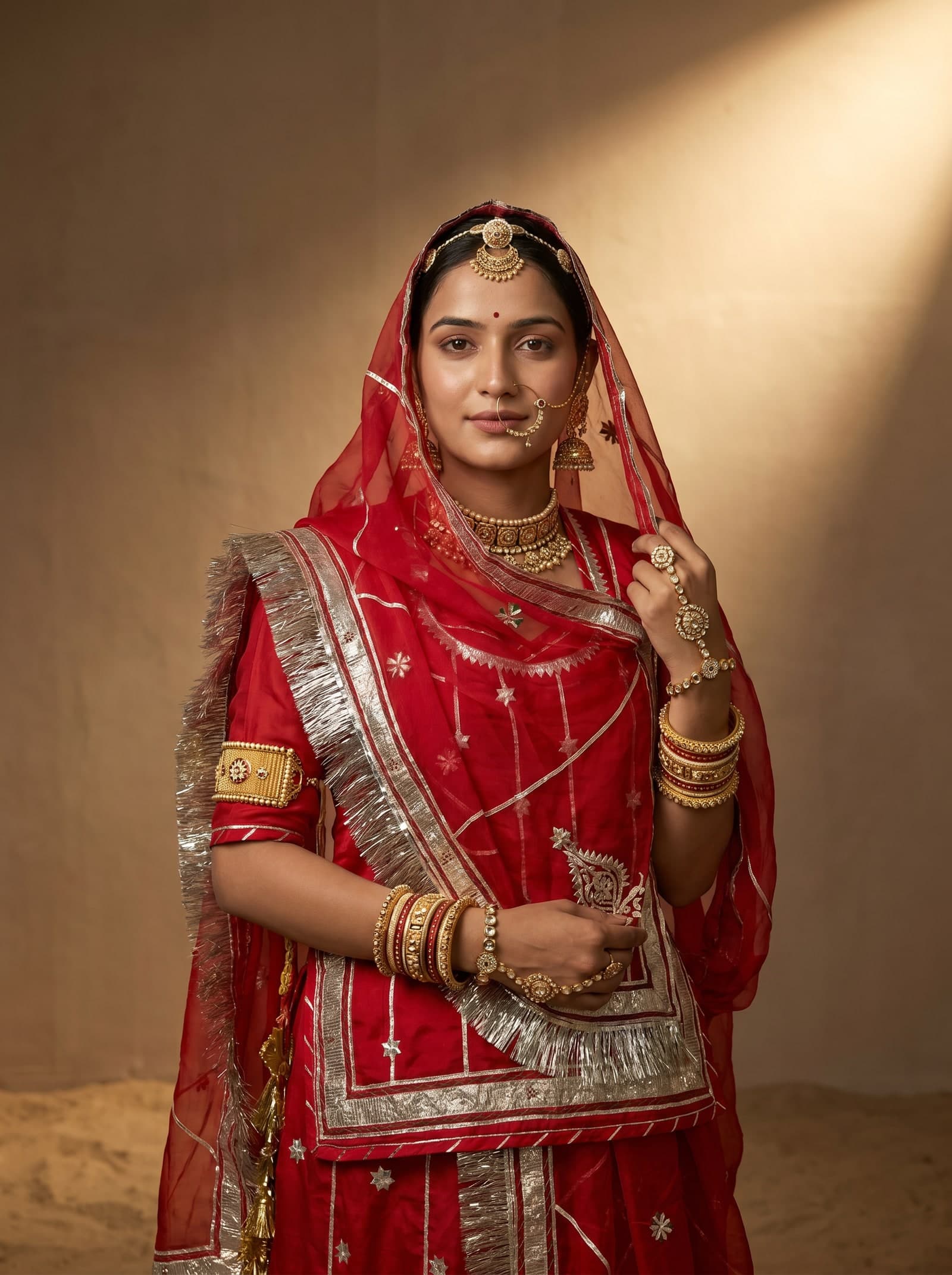 Red Bari Rajputi Poshak — Copper Lappa & Kachi Patti