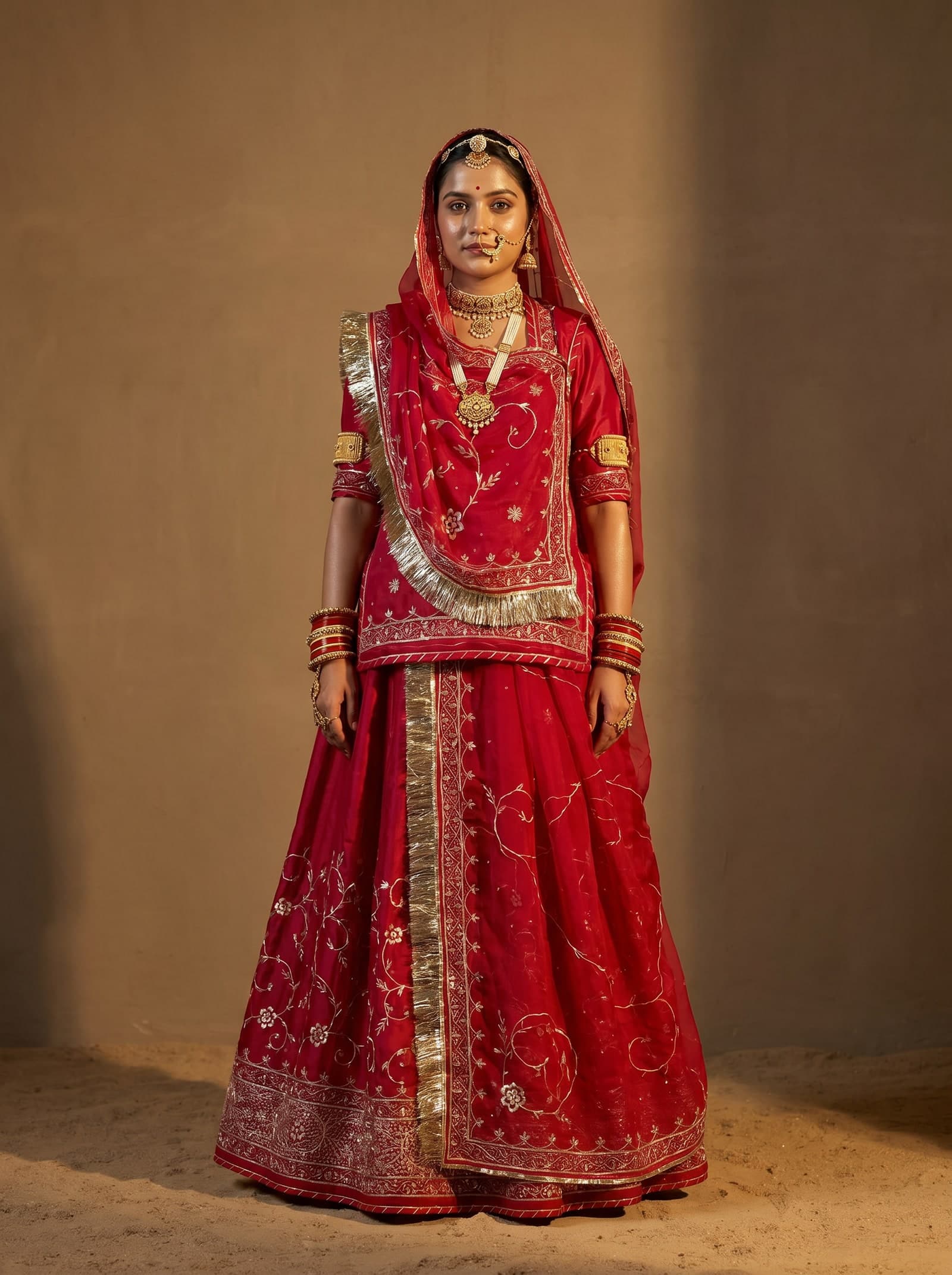 Red Bari Rajputi Poshak — Dabka