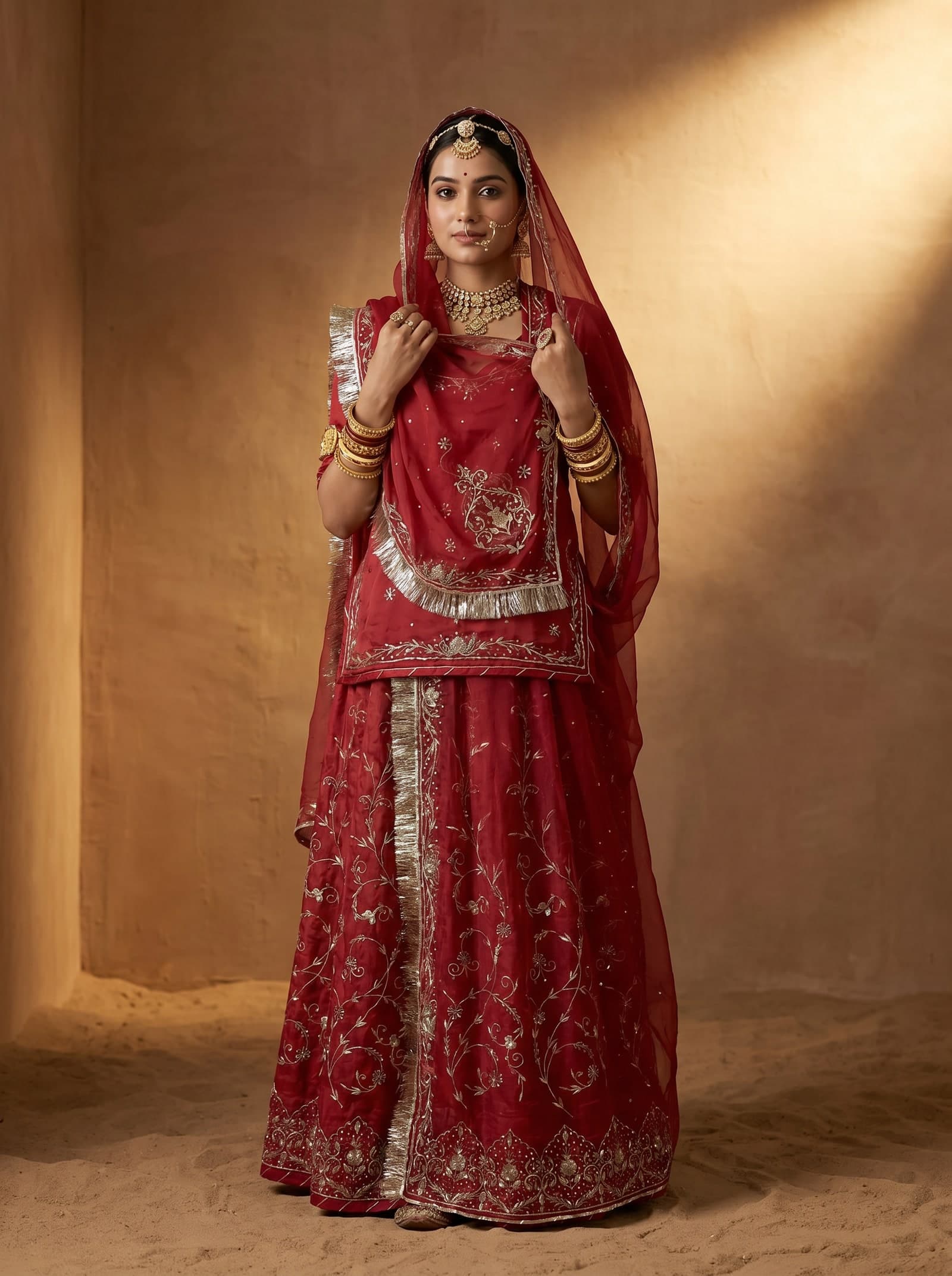 Red Bari Rajputi Poshak — Dabka & Dori Jaal