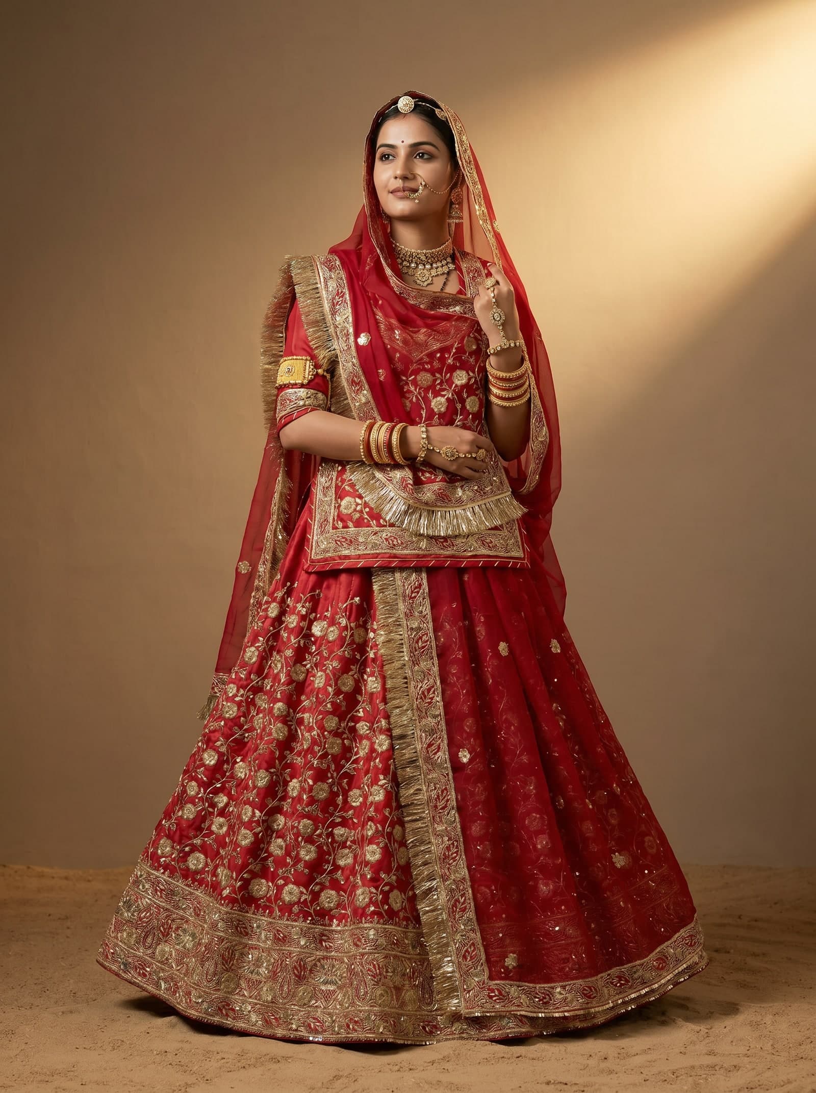 Red Bari Rajputi Poshak — Floral Zari
