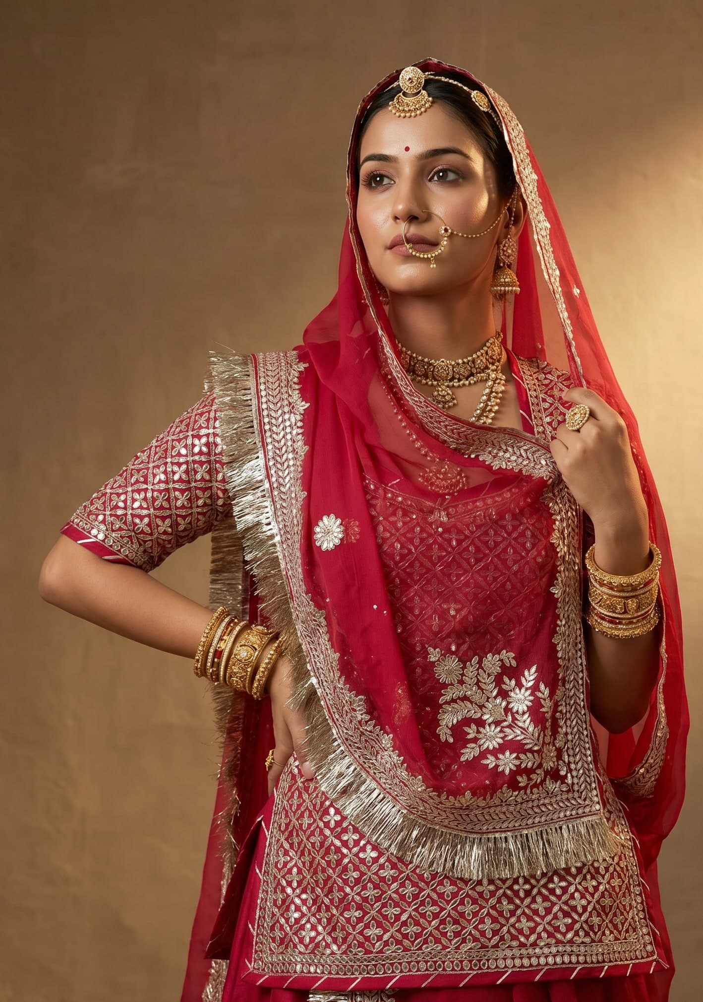 Red Bari Rajputi Poshak — Gota Patti