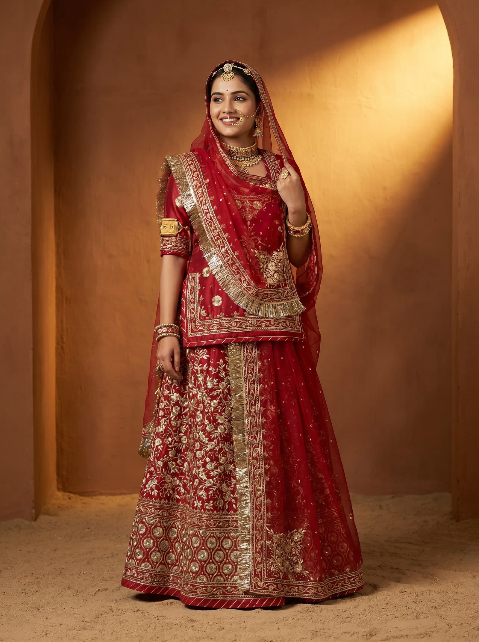 Red Bari Rajputi Poshak — Zari Jaal