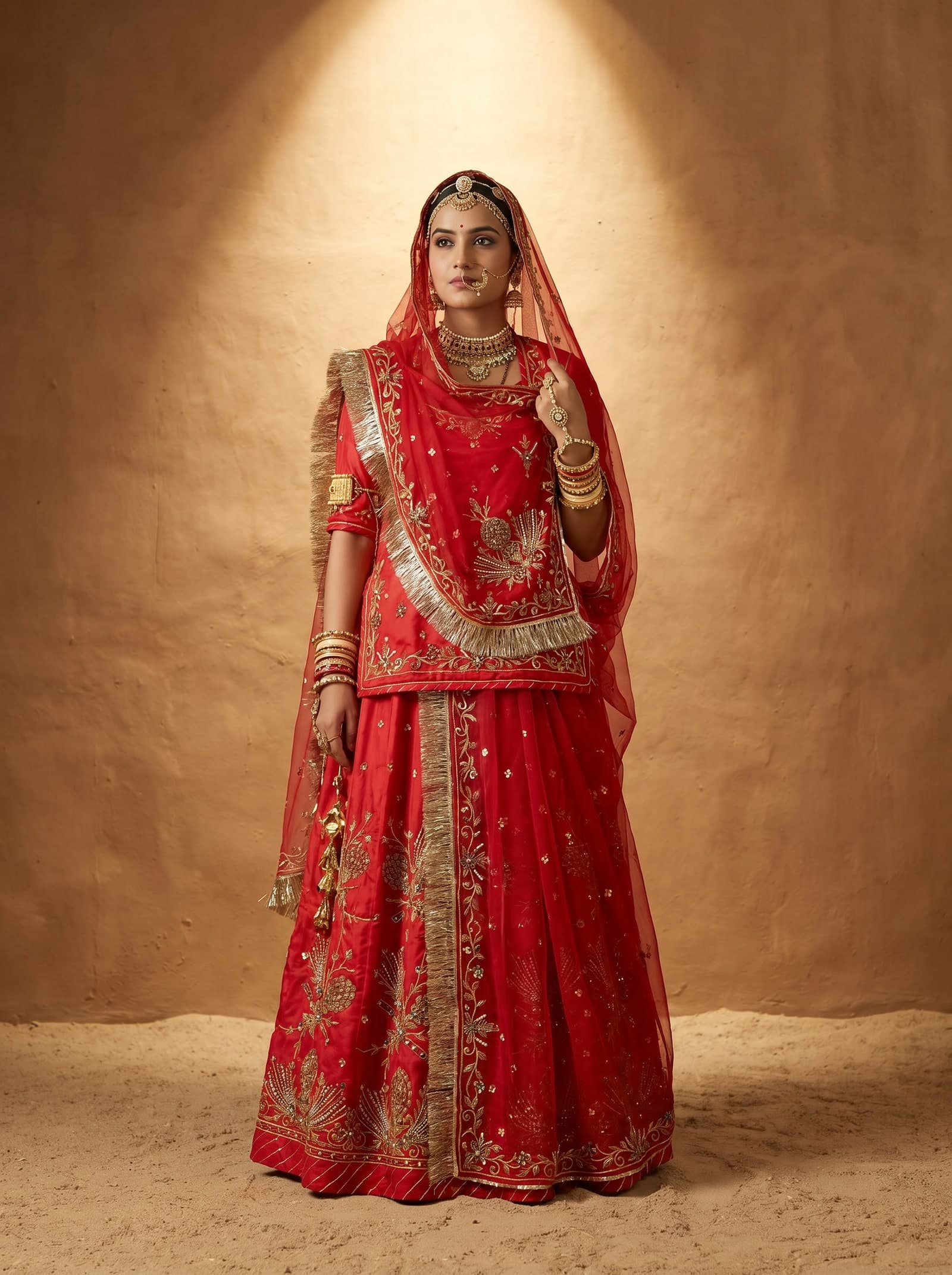 Scarlet Red Bari Rajputi Poshak