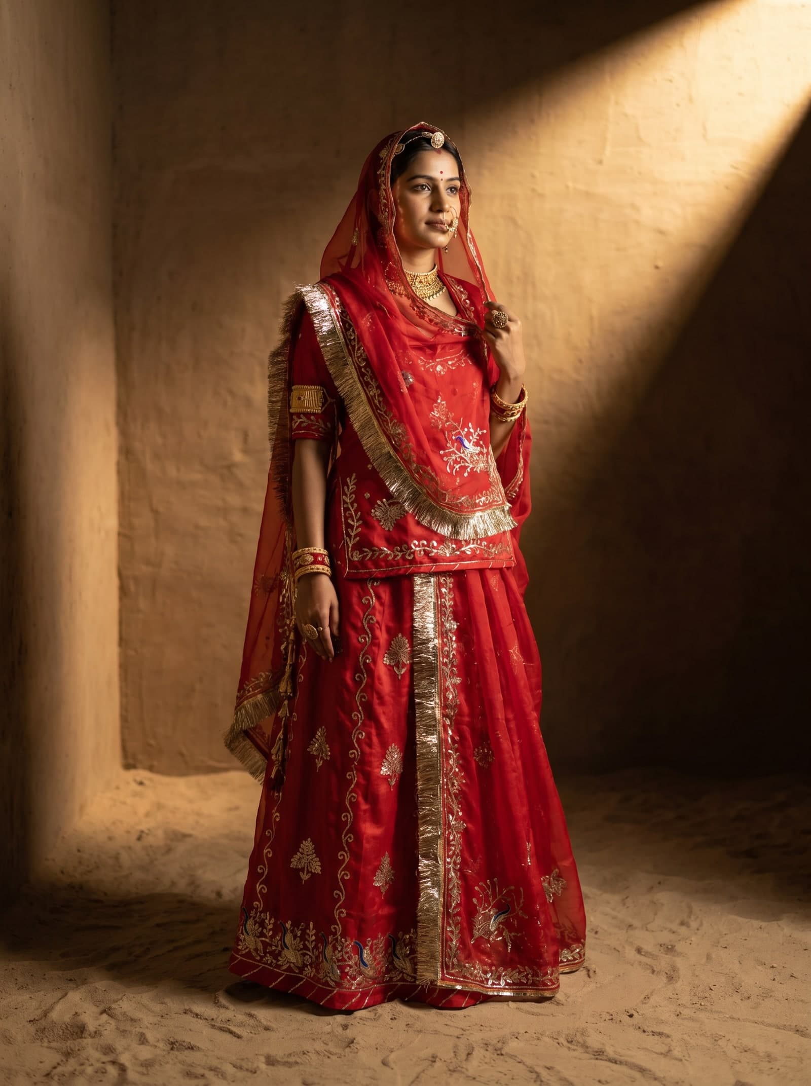 Scarlet Red Bari Rajputi Poshak — Aari Tari