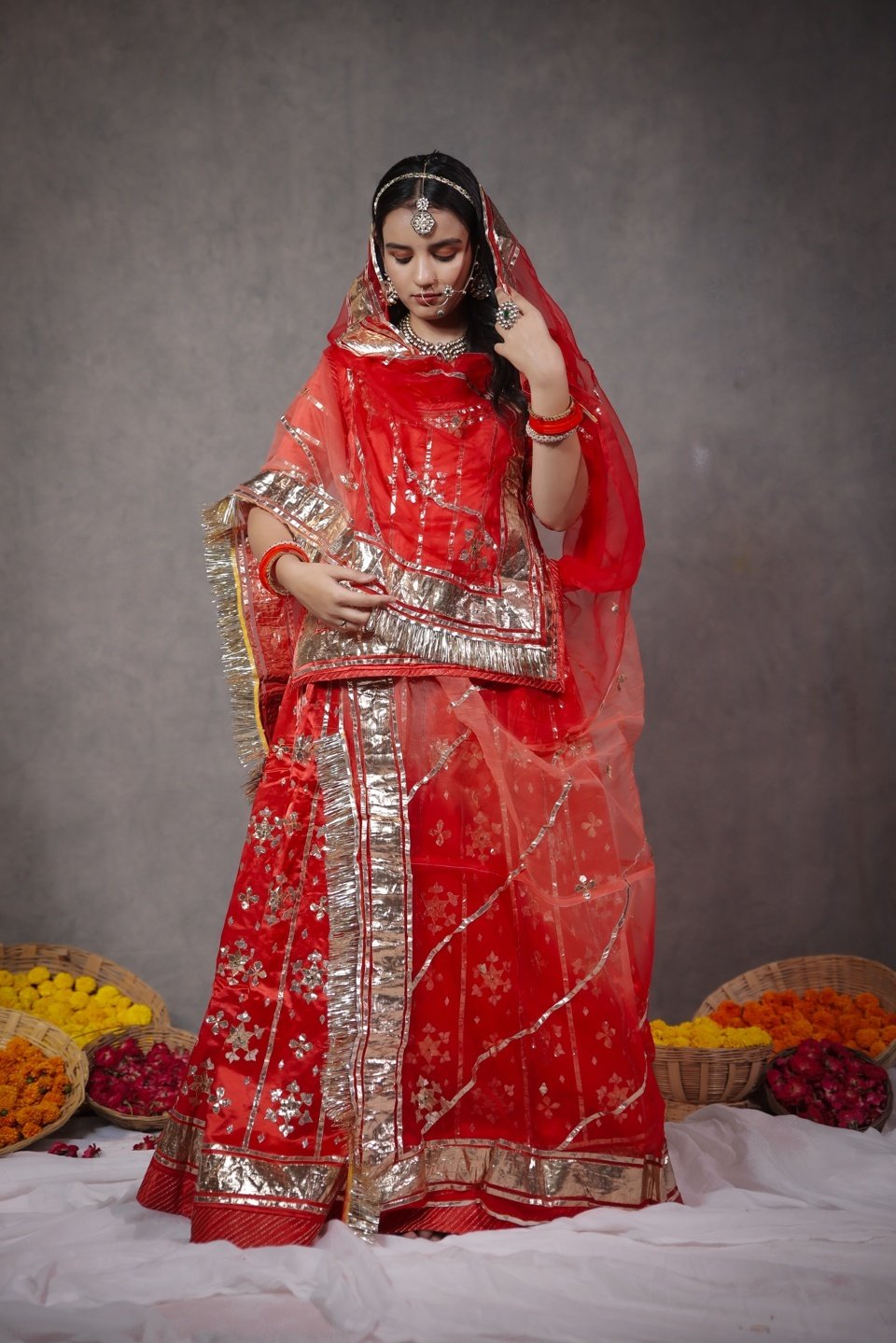 Red Gaji Satan Poshak With Copper Laffa & Sikiya Design - Image 5