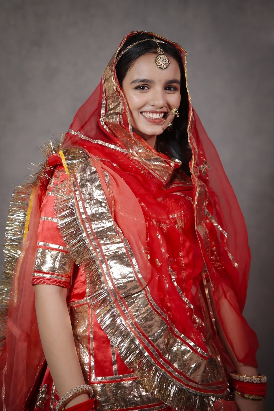 Red Gaji Satan Poshak With Copper Laffa & Sikiya Design - Image 4