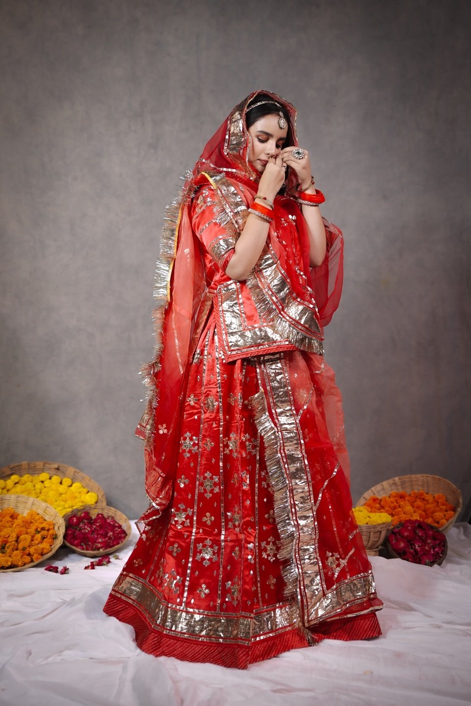 Red Gaji Satan Poshak With Copper Laffa & Sikiya Design - Image 3