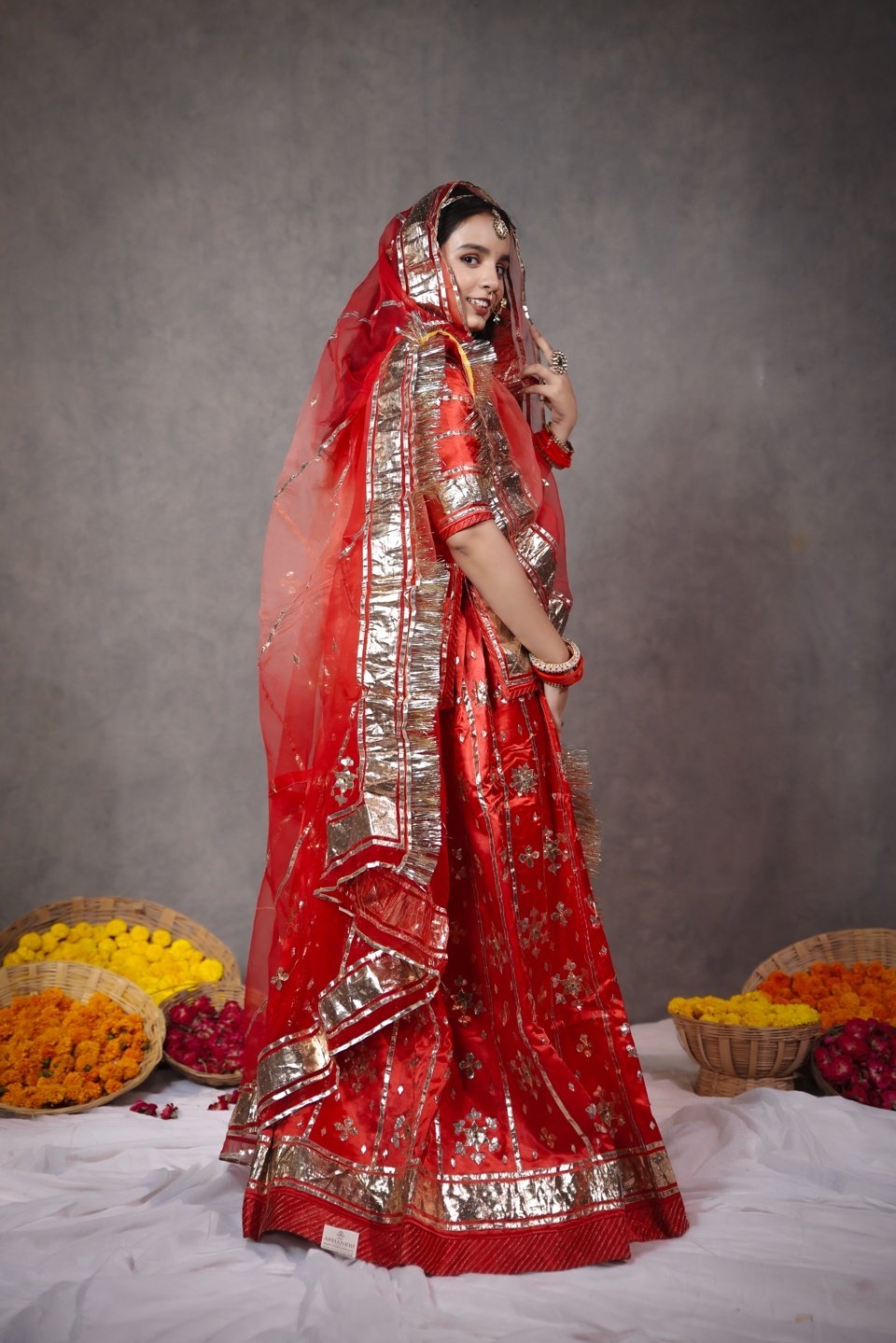 Red Gaji Satan Poshak With Copper Laffa & Sikiya Design - Image 2