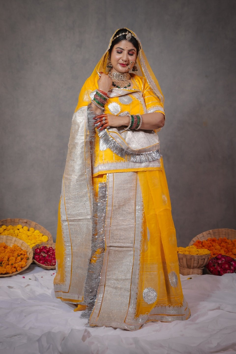 Pure Saatan Silver Laffa Poshak in Aam Pila - Image 2