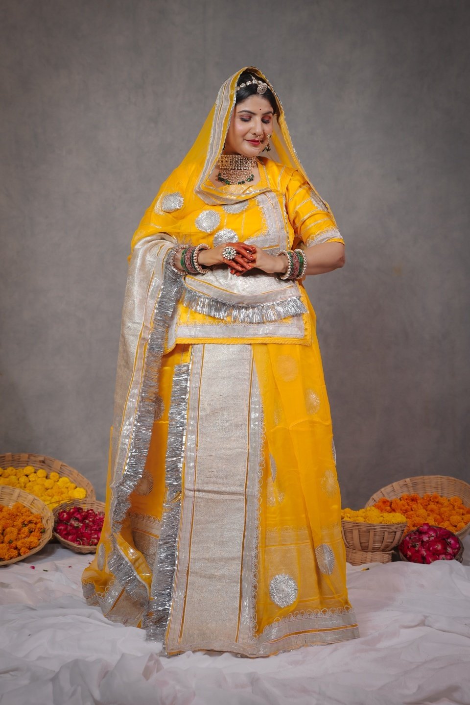 Pure Saatan Silver Laffa Poshak in Aam Pila - Image 3